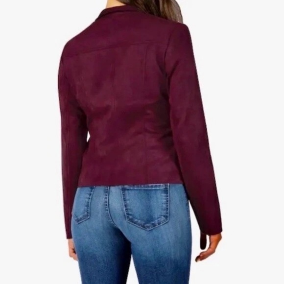 Kut from the Kloth Carina faux suede drape moto jacket in wine Burgundy Size M - Picture 3 of 9